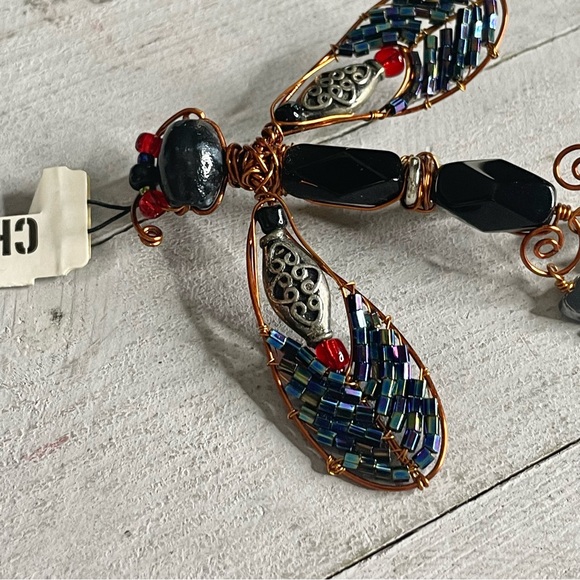CHICO’S Wire Wrapped Beaded Dragonfly Brooch Pin - Picture 2 of 4
